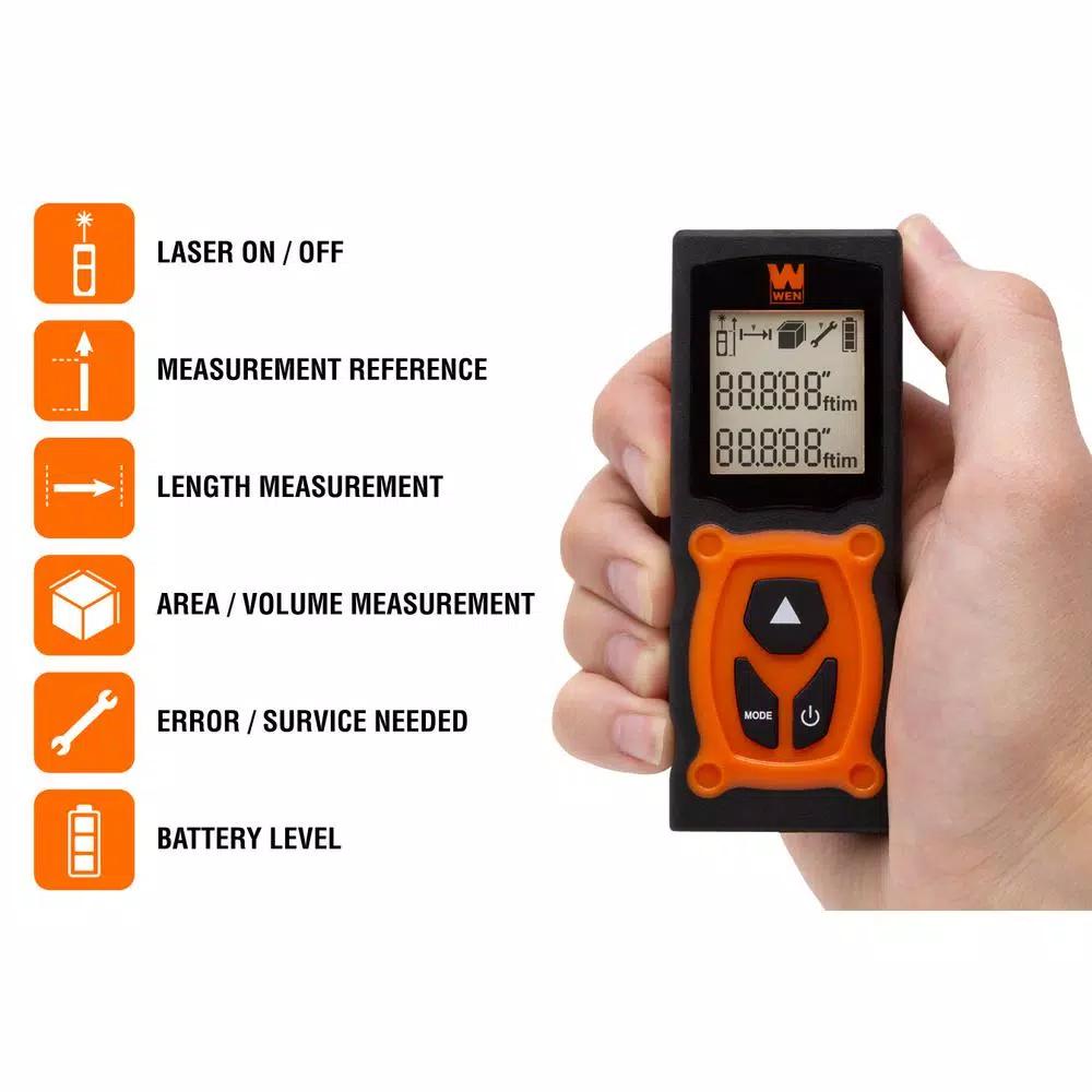 WEN 120-Foot Digital Laser Distance Measure with Backlit LED Screen