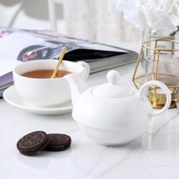 MALACASA White Porcelain Tea for One Set - 3 Piece Teapot, Teacup and Saucer Set thumbnail 2