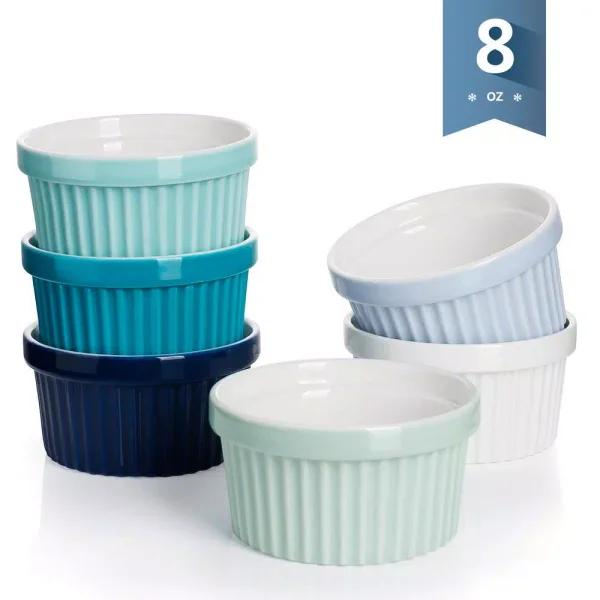Sweese 8 oz Porcelain Ramekins Set of 6, Assorted Colors Ceramic Souffle Dishes