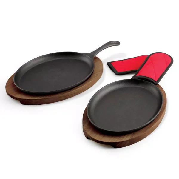 Tramontina 6-Piece 10 in. Cast Iron Fajita Pan Set with Wood Trivets and Handle Mitts