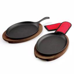 Tramontina 6-Piece 10 in. Cast Iron Fajita Pan Set with Wood Trivets and Handle Mitts thumbnail 1