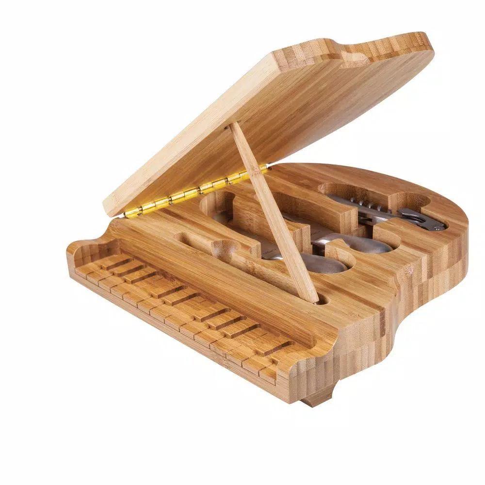 Legacy Picnic Time Piano Cheese Board and Tools Set - Bamboo Baby Grand Piano Design