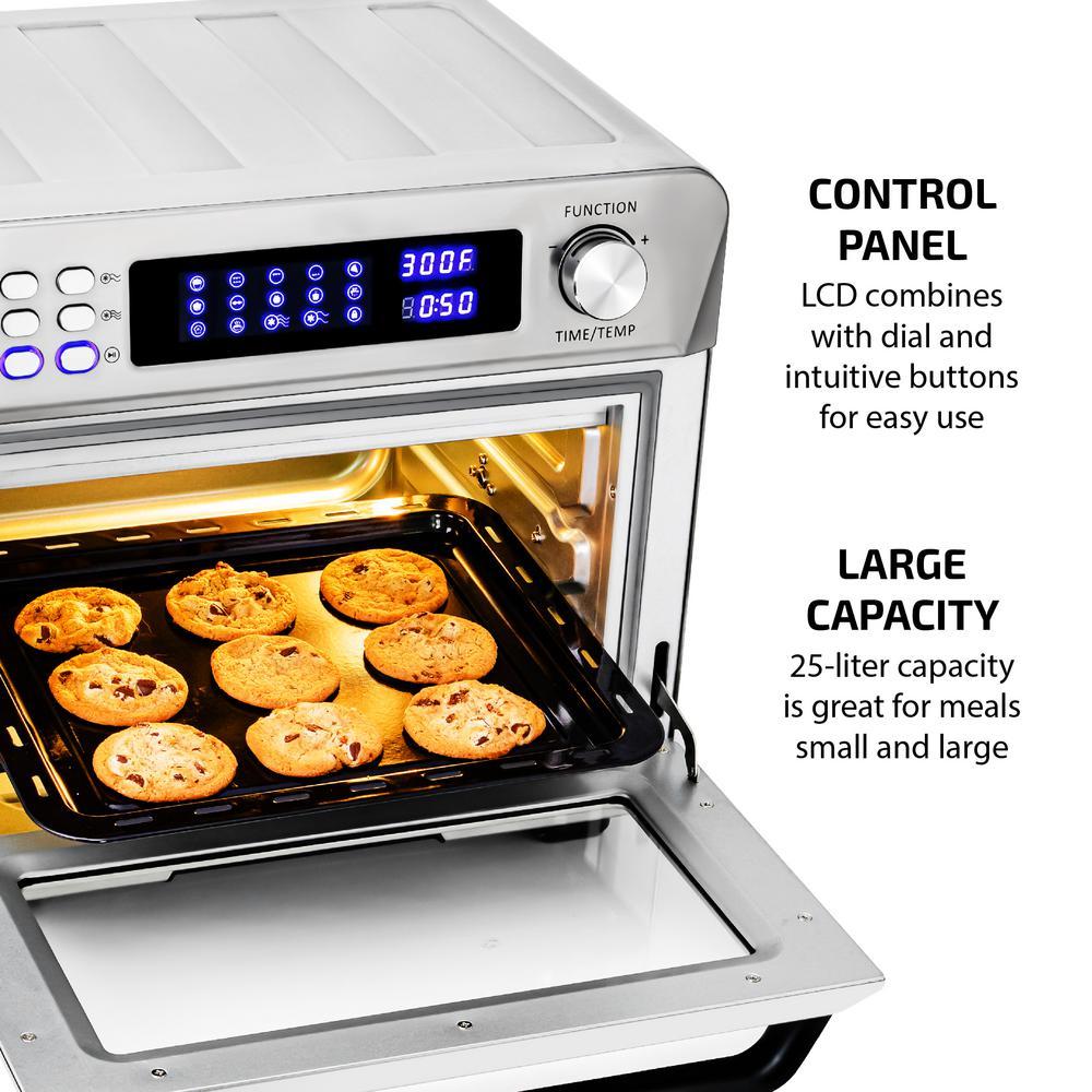 Ovente 1700W Stainless Steel Digital Air Fryer Rotisserie Convection Oven & Dehydrator, 25L