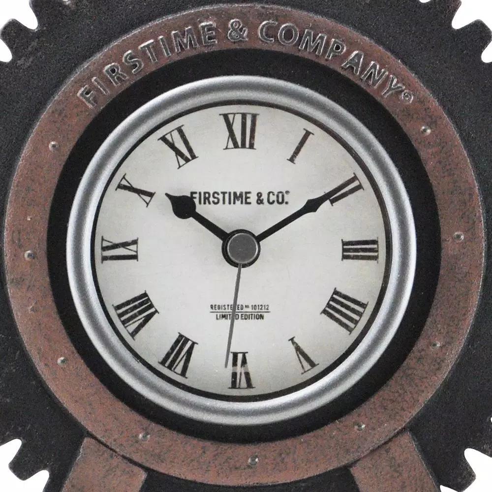 FirsTime & Co. Gear Tabletop Analog Clock - Satin Black & Aged Rust