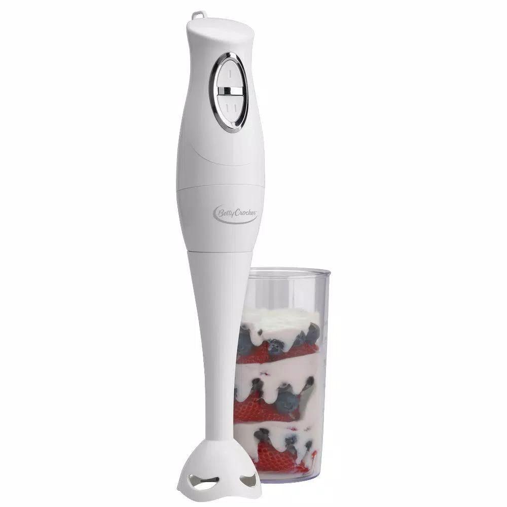 Betty Crocker 2-Speed White Immersion Blender with 600 ml Beaker and Stainless Steel Blade