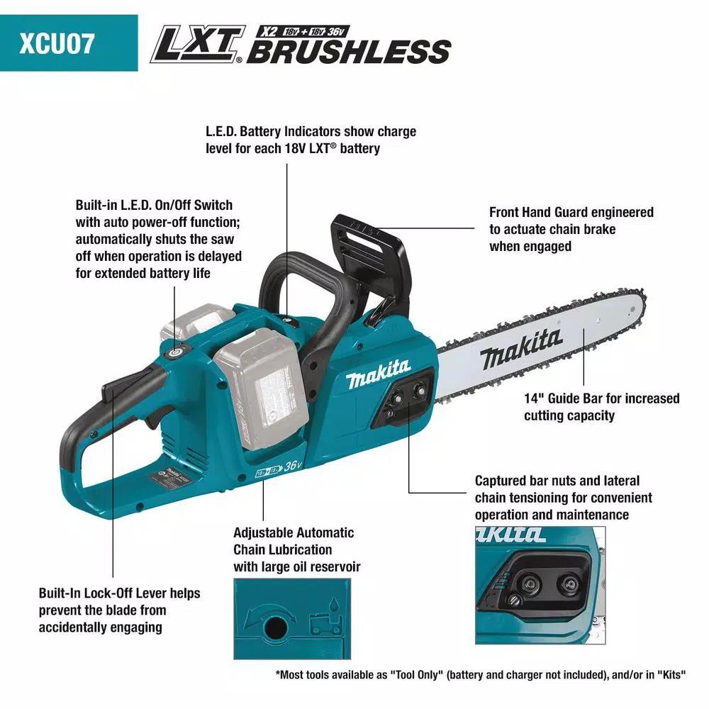 Makita 18V X2 LXT 36V Cordless Blower and 14 in. Chainsaw Combo Kit with (2) 5 Ah Batteries and Charger