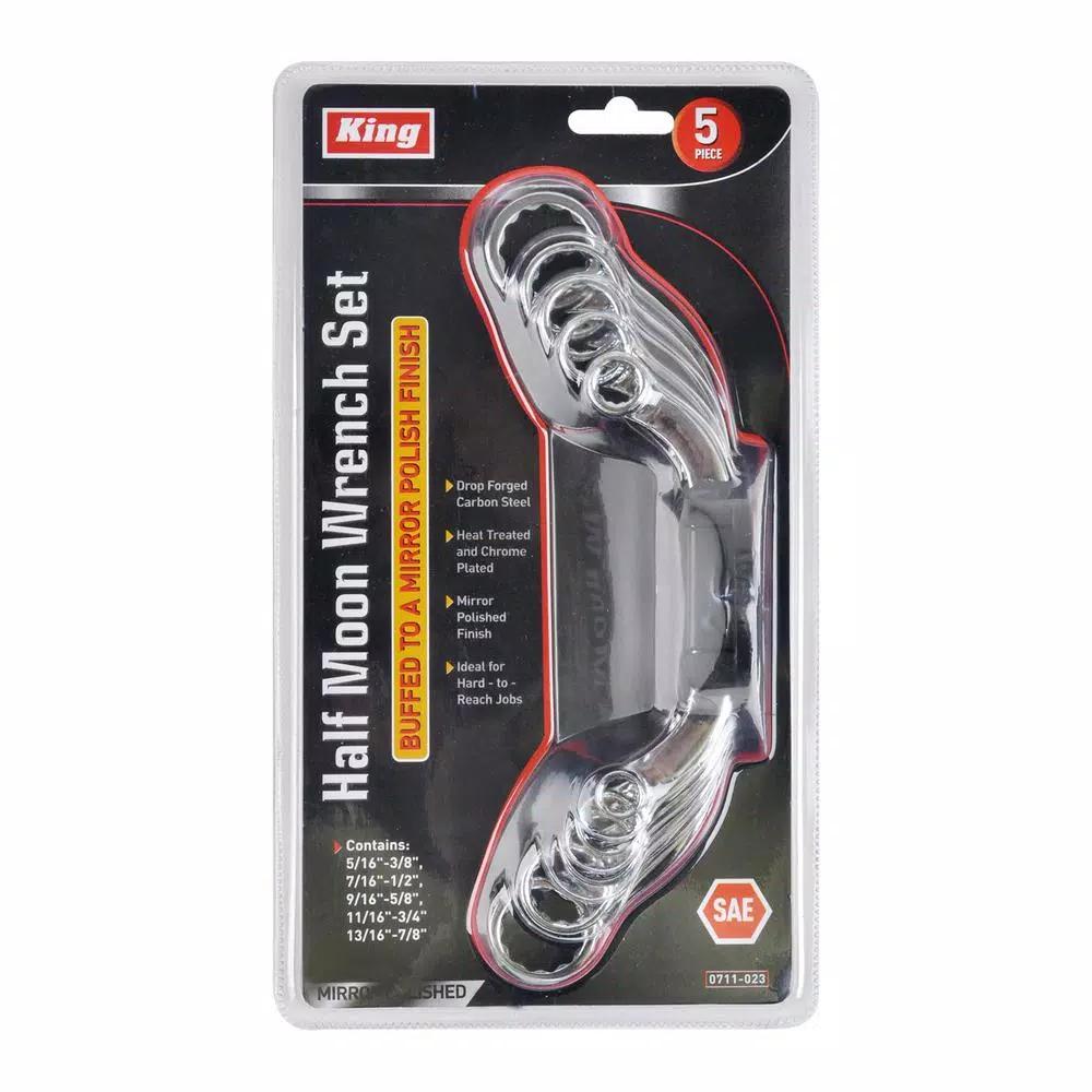 KING 5-Piece SAE Half-Moon Box-End Wrench Set, 5/16 in. to 7/8 in.