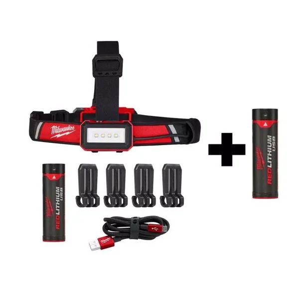 Milwaukee 600 Lumen Low-Profile LED USB Rechargeable Headlamp with 2 REDLITHIUM USB Batteries
