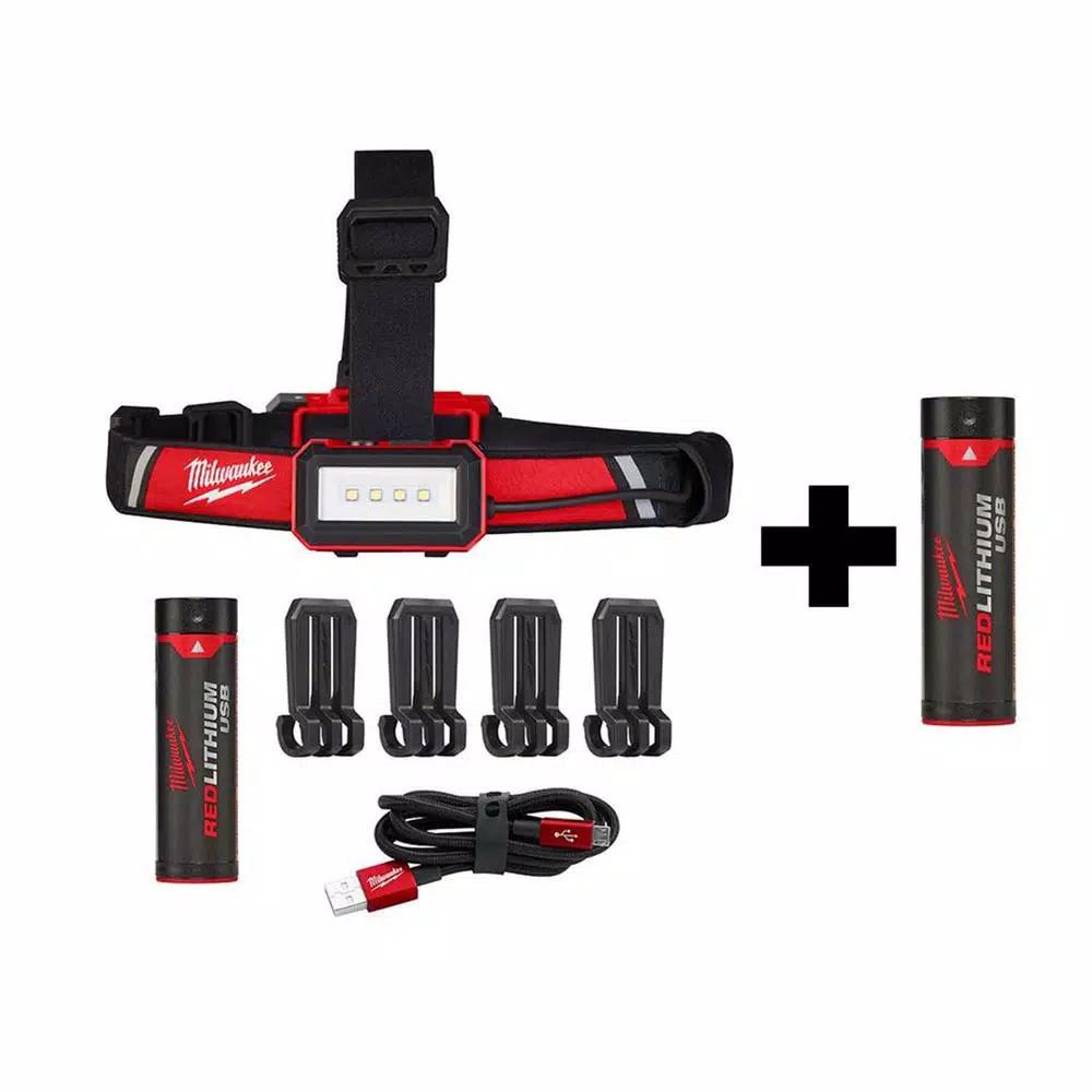 Milwaukee 600 Lumen Low-Profile LED USB Rechargeable Headlamp with 2 REDLITHIUM USB Batteries