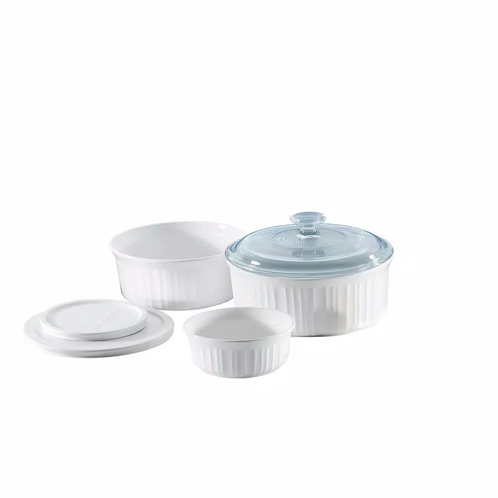 Corningware French White 6-Piece Ceramic Bakeware Set with Lids