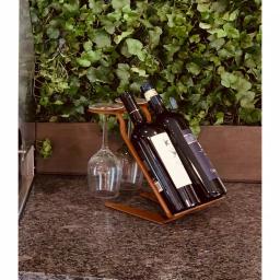 DI PRIMA USA Venetian Freestanding Tabletop Wine Rack - 2 Bottle & 2 Glass Holder, Chestnut Brown thumbnail 3