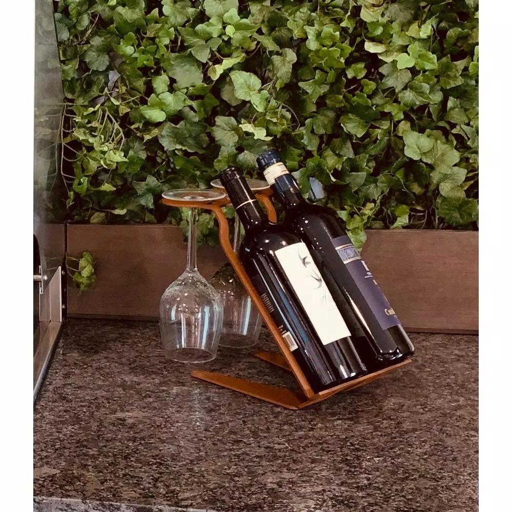 DI PRIMA USA Venetian Freestanding Tabletop Wine Rack - 2 Bottle & 2 Glass Holder, Chestnut Brown