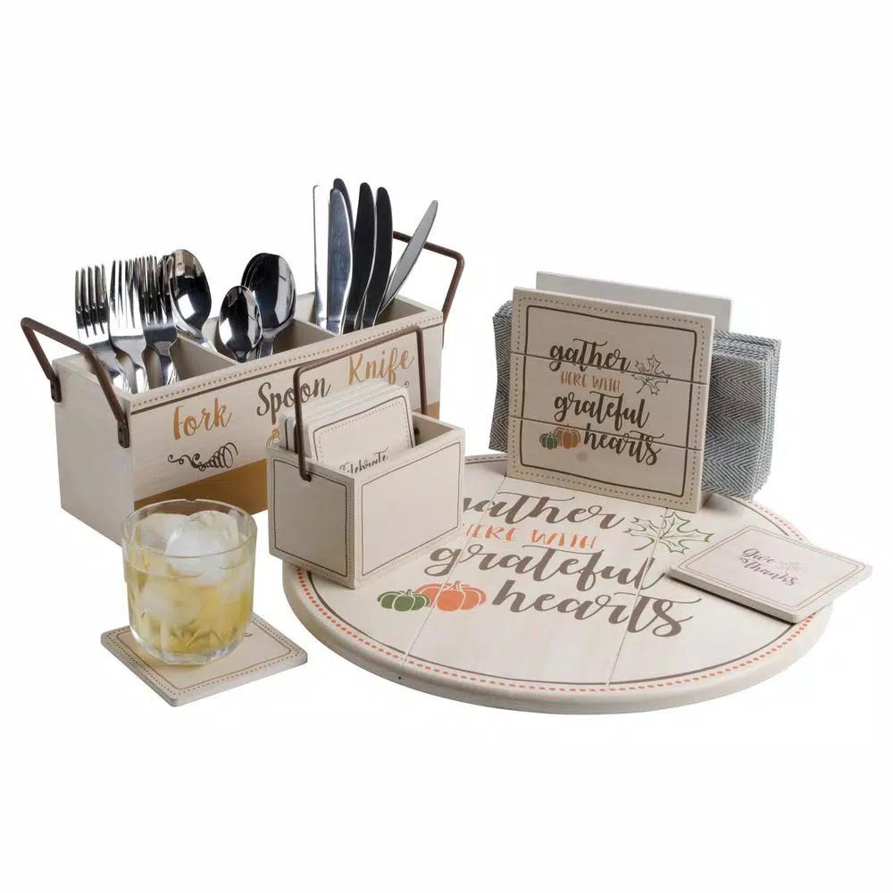 Home Essentials Harvest Devotions Wooden Coasters with Storage Holder, Set of 6