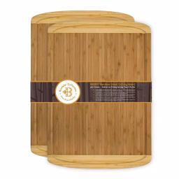 Bambusi Large Bamboo Cutting Board Set of 2 with Juice Groove, Rectangle Wood Chopping Boards for Meat and Veggies thumbnail 5