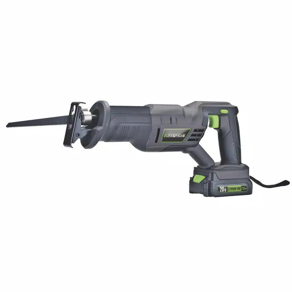 Genesis 20V Cordless Variable Speed Reciprocating Saw Kit with 2Ah Battery, Charger, and 2 Blades