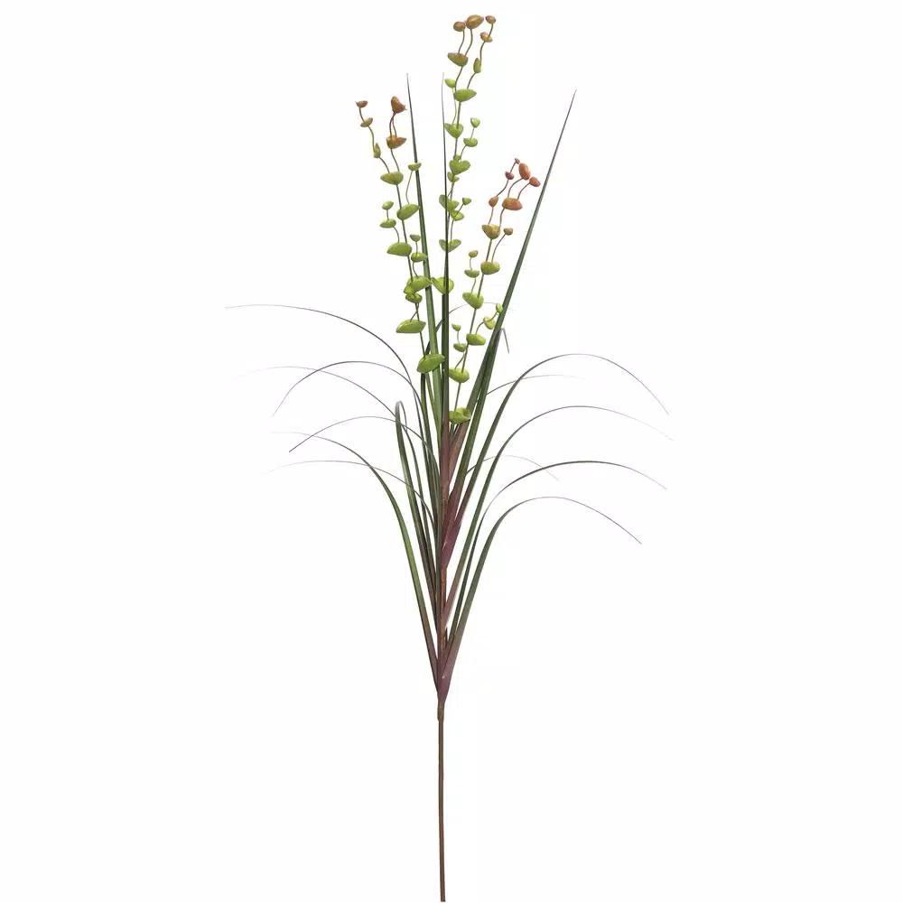 Vickerman 24 in. Artificial Eucalyptus and Green Grass Potted Plant in Black Insertable Pot