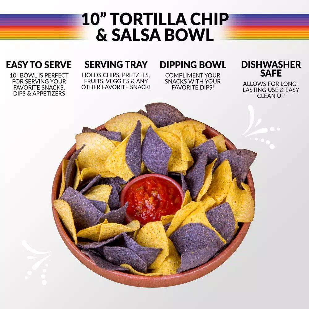 TACO TUESDAY 10.5 in. Brown Plastic Circular Chip and Salsa Serving Bowl Set, 2-Piece