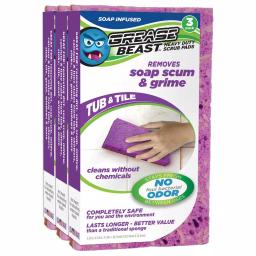 Grease Beast Soap-Infused XL Heavy-Duty Tub and Tile Scrub Sponge (3-Pack) - Odor and Bacteria Resistant thumbnail 2