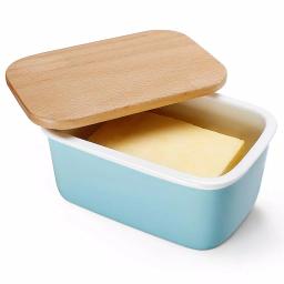 Sweese Large Porcelain Butter Dish with Beech Wood Lid - Turquoise thumbnail 1