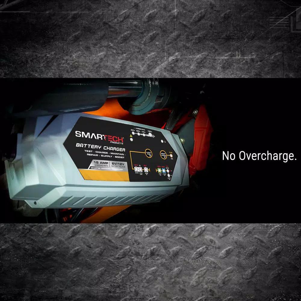 Smartech Products SMARTECH 6V/12V 15A Smart Automotive Battery Charger, Maintainer, Repairer & Tester