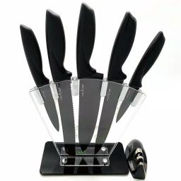 NutriChef 7-Piece German Stainless Steel Precision Kitchen Knife Set with Block Stand thumbnail 1