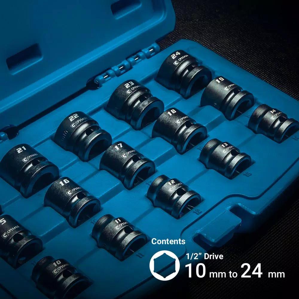 Capri Tools 1/2 in. Drive Metric Stubby Impact Socket Set, 15-Piece