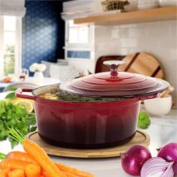 MegaChef 4 Qt. Round Enameled Cast Iron Casserole Dish with Lid, Red thumbnail 6