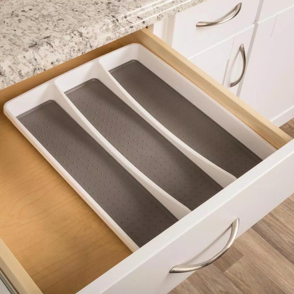 Real Solutions for Real Life White Plastic 6-Compartment Utility Drawer Organizer & Utensil Tray