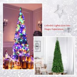 Costway 7.5 ft. Pre-Lit Slim Pencil Artificial Christmas Tree with 350 Multi-Color LED Lights thumbnail 6