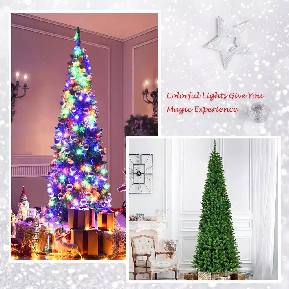 Costway 7.5 ft. Pre-Lit Slim Pencil Artificial Christmas Tree with 350 Multi-Color LED Lights