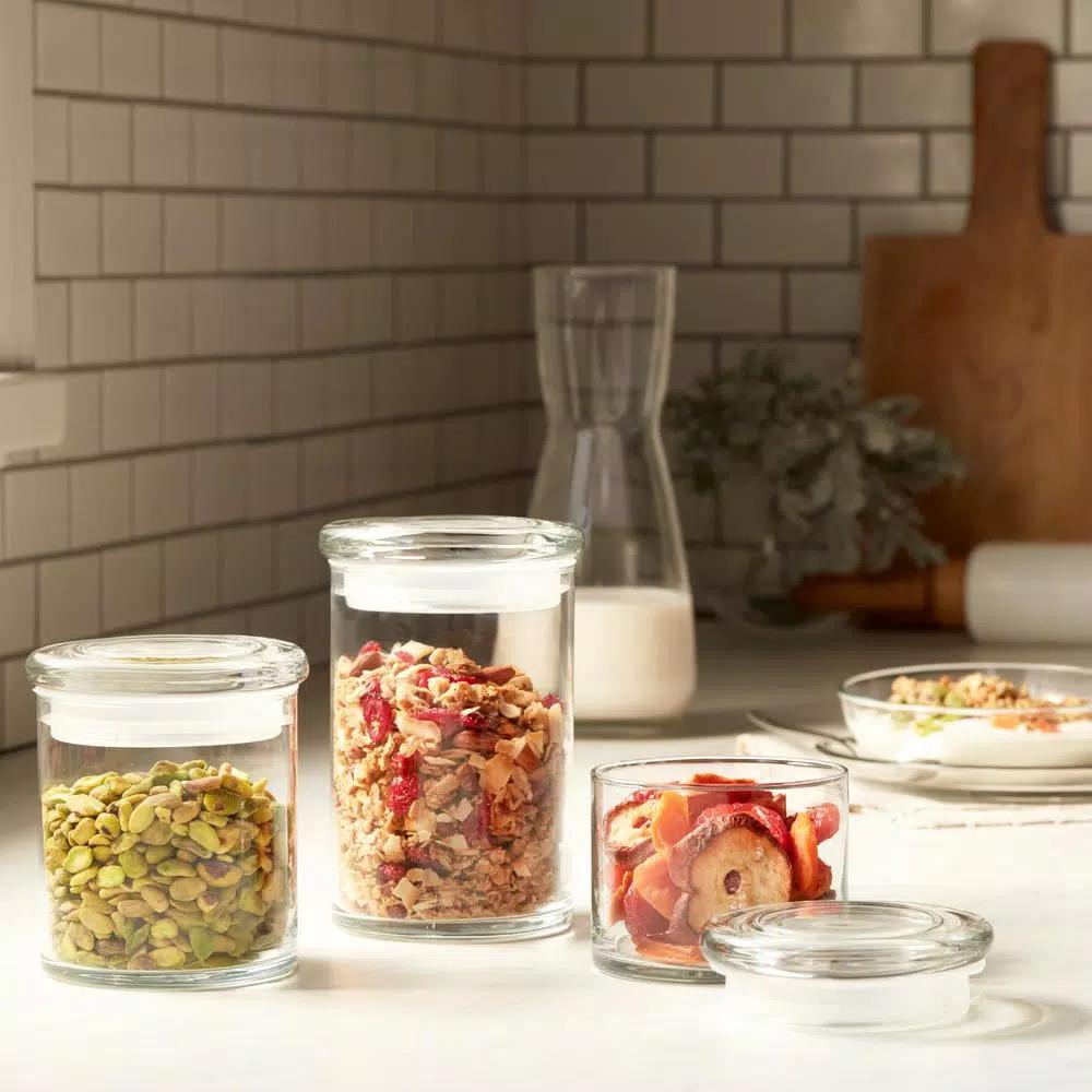 Libbey Cylinder 3-Piece Glass Storage Jar Set with Glass Lids, Clear