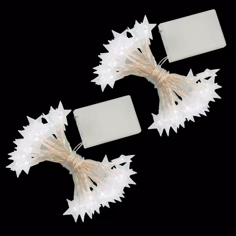 LUMABASE Battery Operated LED Star String Lights, Cool White, 8 ft. (Set of 2)