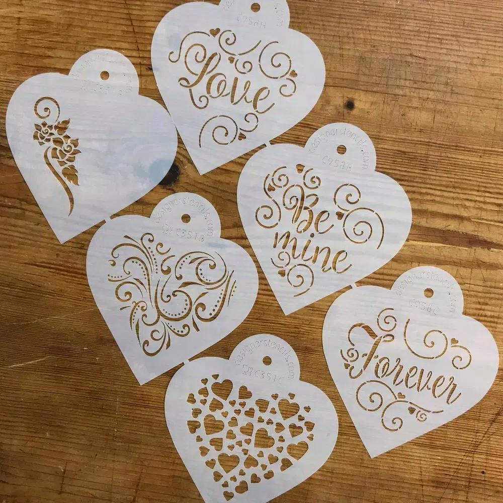 Designer Stencils Contemporary Hearts and Love Cookie Stencil Bundle - 6 Pattern Set