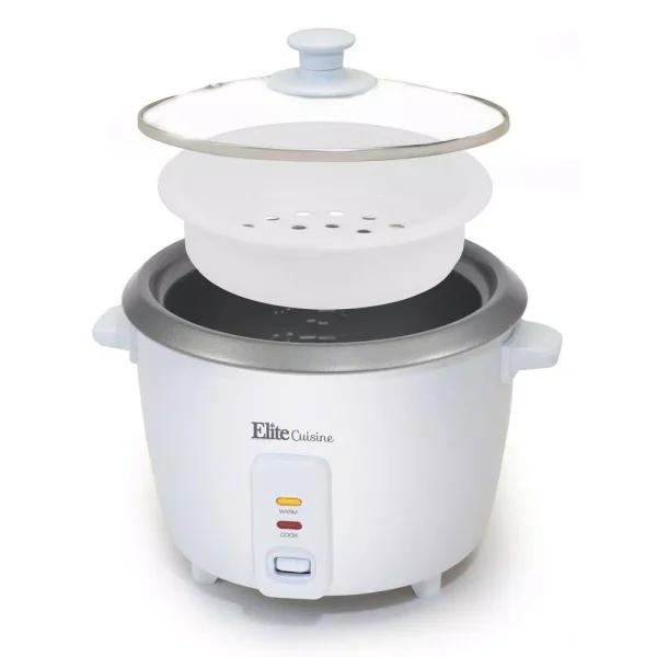 Unbranded Elite Gourmet 6-Cup White Non-Stick Rice Cooker with Steam Tray