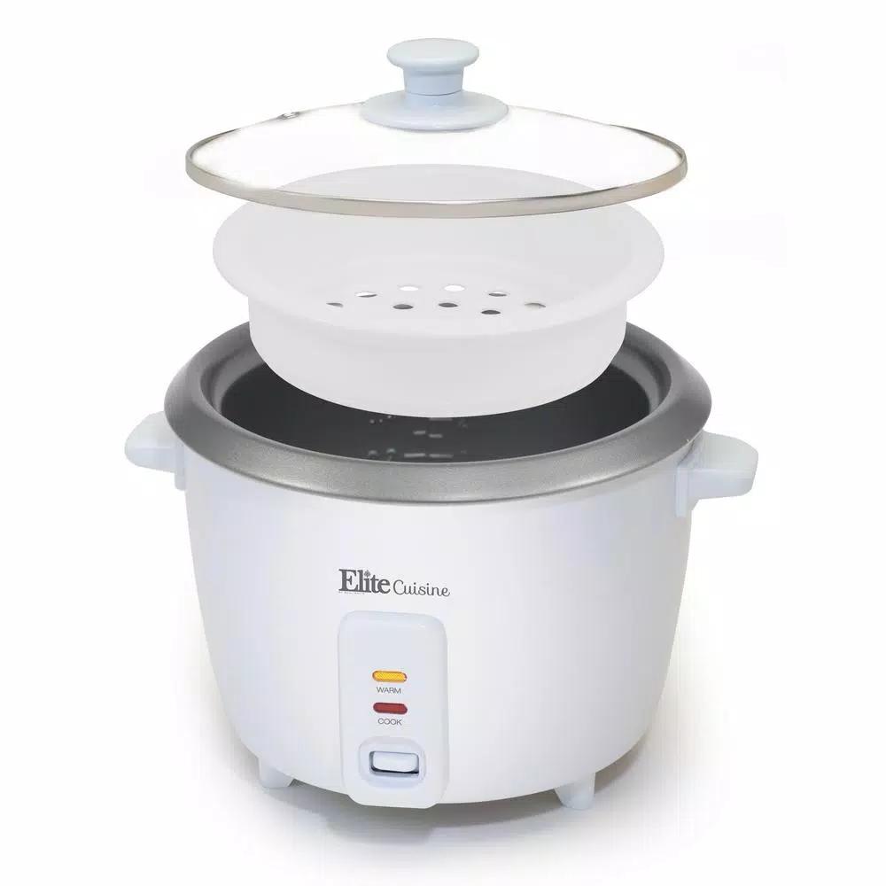 Unbranded Elite Gourmet 6-Cup White Non-Stick Rice Cooker with Steam Tray
