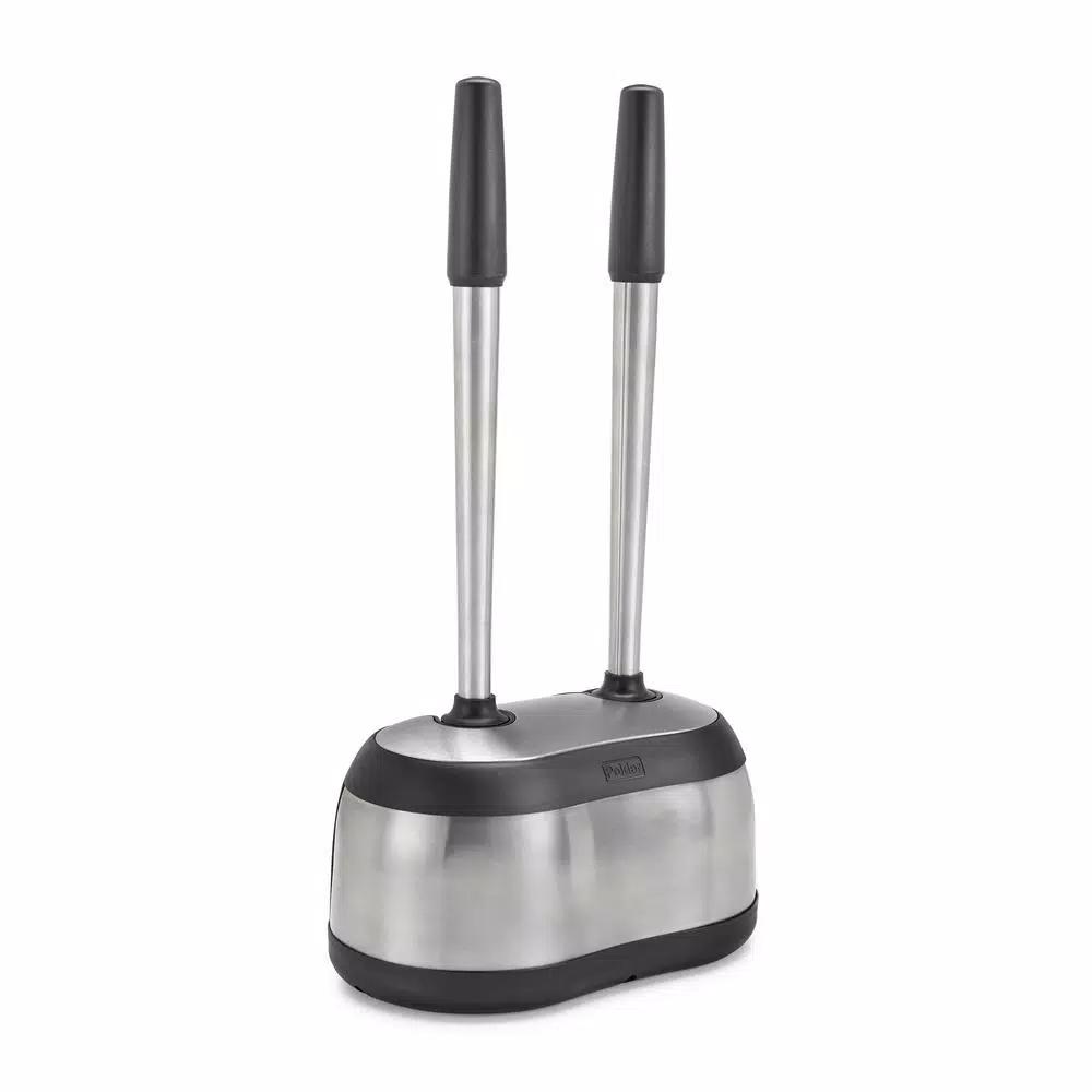 Polder Dual Bath Caddy Toilet Brush and Plunger Set with Stainless Steel Handles - Black