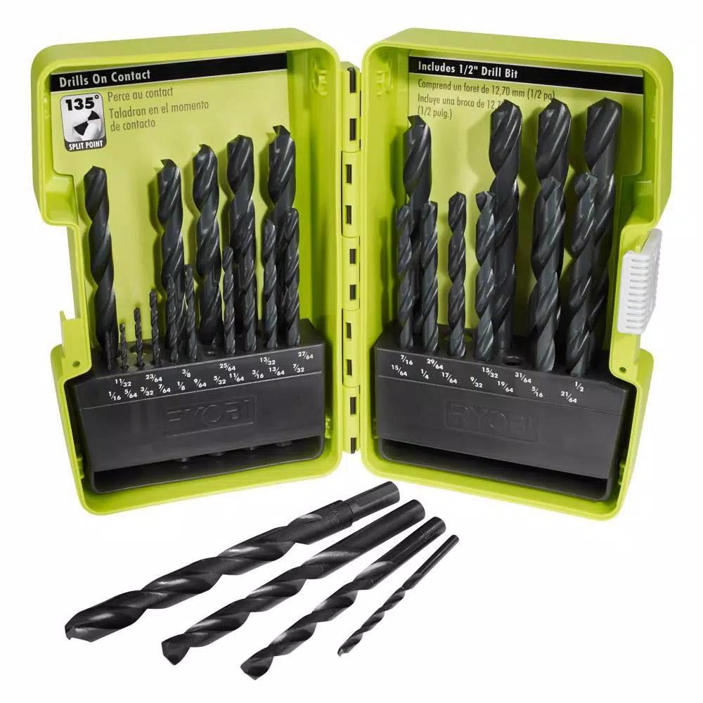 RYOBI 29-Piece Black Oxide Index Drill Bit Set with Bonus 25 ft. Tape Measure