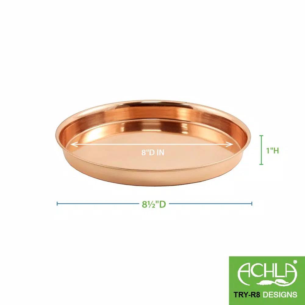 Achla Designs 8.5 in. Round Copper Plated Stainless Steel Decorative Trays, Set of 2