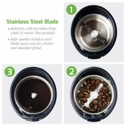 Ovente 150W Electric Coffee Grinder, Stainless Steel Blades, 2.5 oz Capacity, Black thumbnail 6