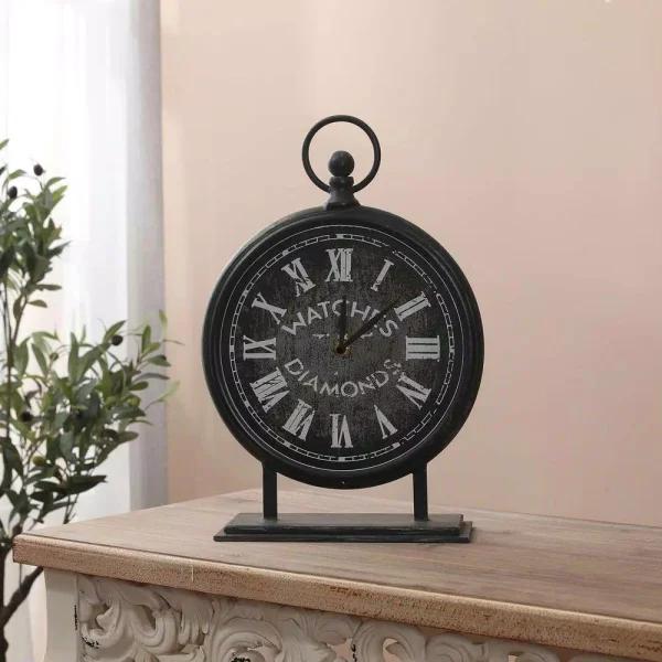 Winsome House Black Metal Vintage Table Top Clock with Roman Numerals