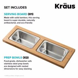 Kraus Workstation Kitchen Sink Bamboo Serving Board Set with 2 Stainless Steel Prep Bowls thumbnail 3