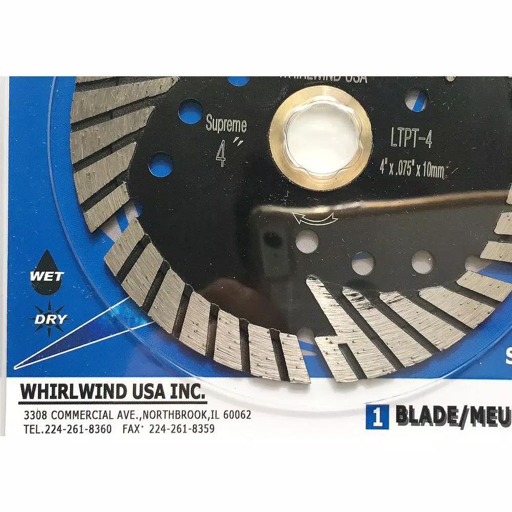 Whirlwind USA 4 in. Turbo Segmented Diamond Saw Blade for Granite, Marble, and Concrete