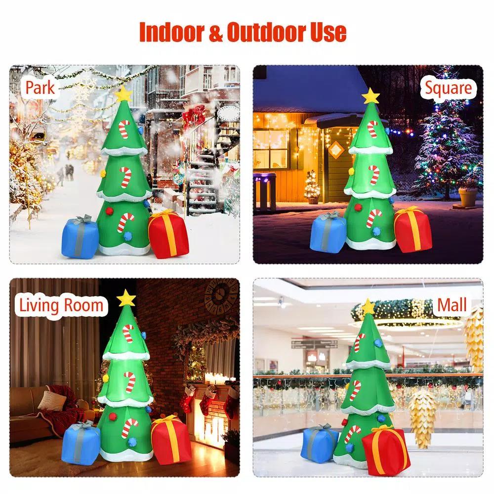 Costway 6 ft. Inflatable Christmas Tree with LED Lights and Gift Boxes, Outdoor Holiday Decor