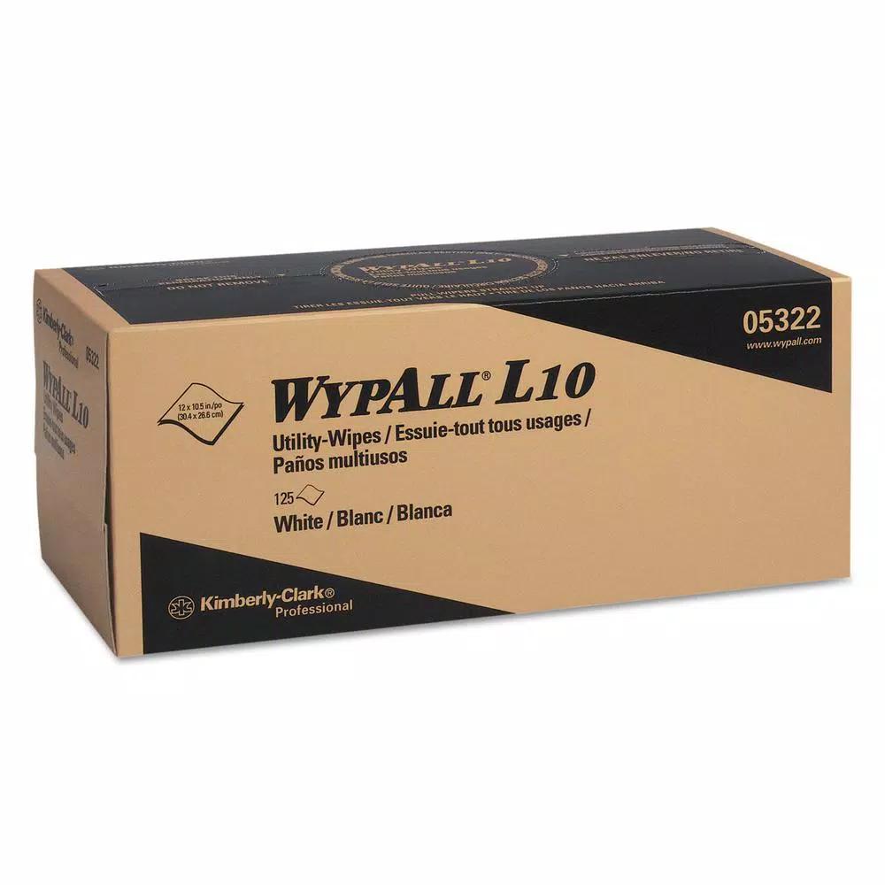 WYPAll L10 Utility Wipes, 1-Ply White Pop-Up Disposable Wipers, 125 Count, 18 Boxes Per Carton