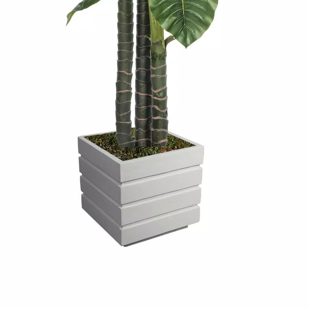 Vintage Home 84 in. Artificial Elephant Ear Plant with White Fiberstone Planter