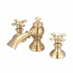 Water Creation 8 in. Widespread 2-Handle Lavatory Faucet, Satin Brass, Low Arc Spout thumbnail 1