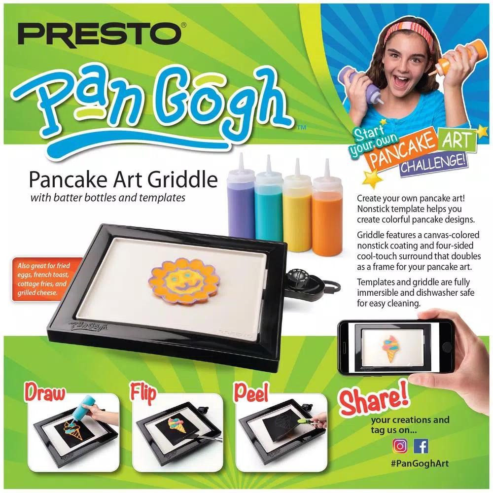 Presto PanGogh Electric Griddle Pancake Art Kit, 112.5 sq. in. Non-Stick Square Griddle with Batter Bottles