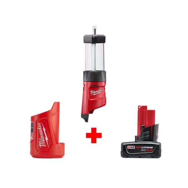 Milwaukee M12 12V Lithium-Ion 400-Lumen LED Lantern/Flood Light Kit with 3.0Ah Battery and Portable Charger