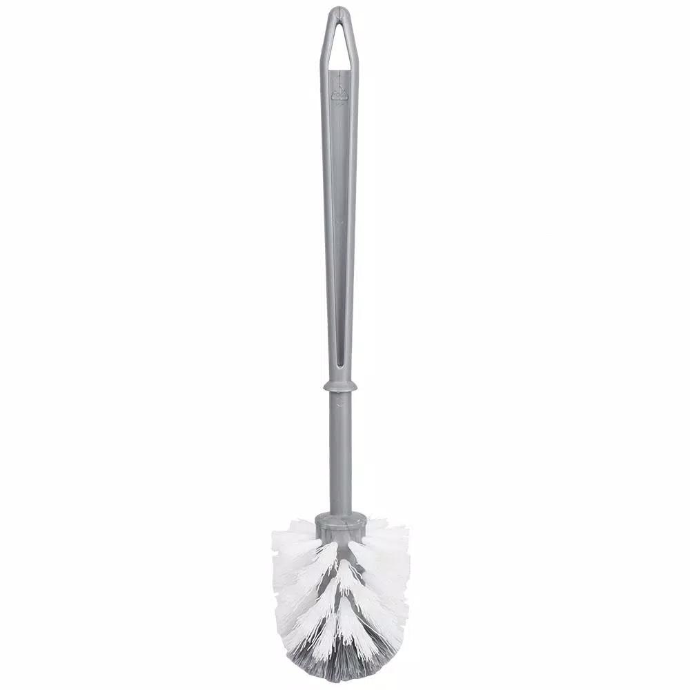 Unbranded Gray Plastic Toilet Brush with Holder, Tapered Nylon Bristles, Compact Design