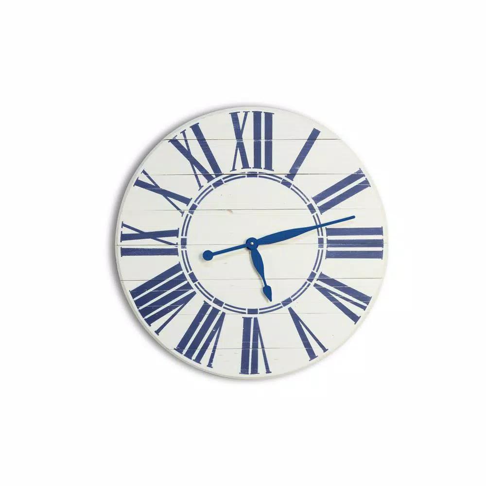 BrandtWorks 24 in. Navy Nautical Oversized Farmhouse Wall Clock - Distressed White & Blue